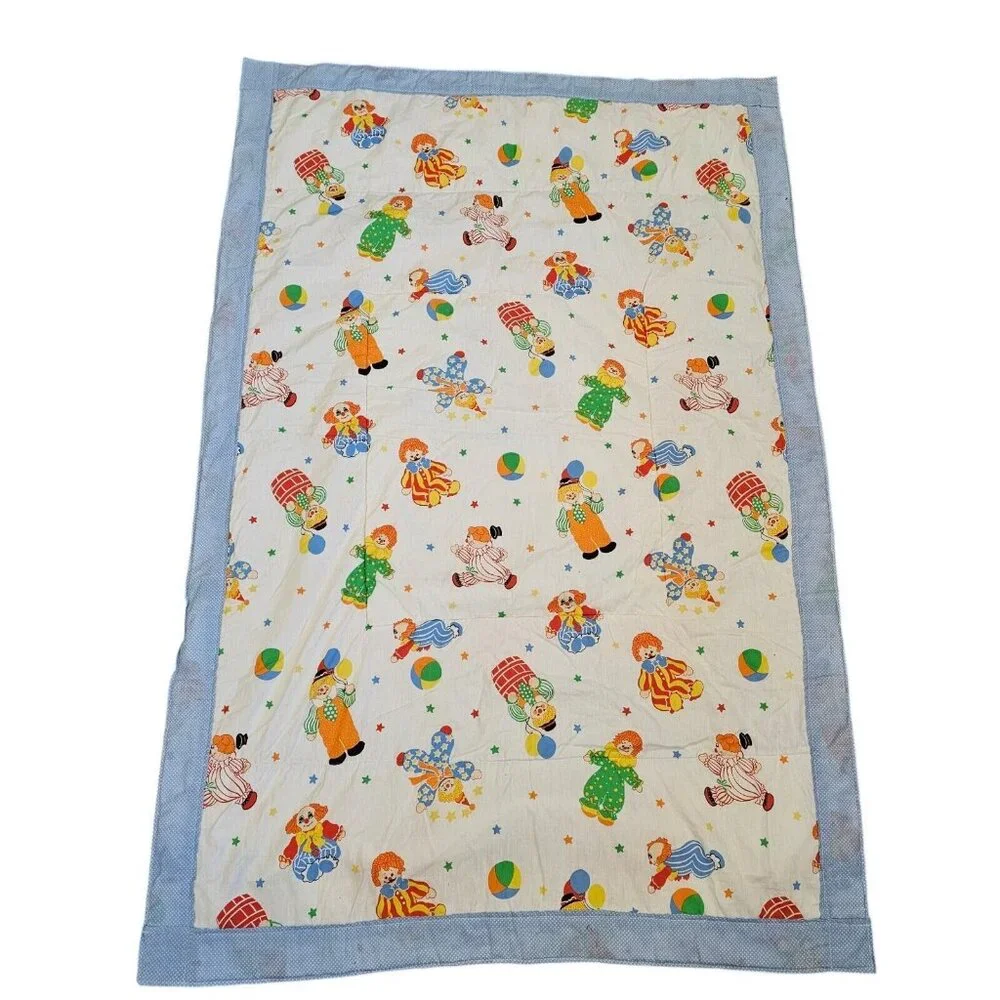 Vintage 80s Clown‎ Kids Quilt Patchwork Applique 40x60 Baby Tummy Time Handmade